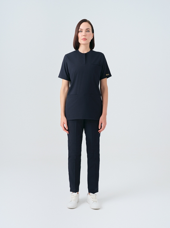 Lacivert Cool Doktor Hemşire Medikal Scrubs Takım Best Likralı Kumaş