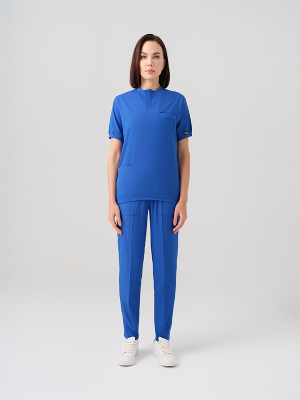 Saks Mavisi Star Doktor Hemşire Medikal Scrubs Takım Best Likralı Kumaş