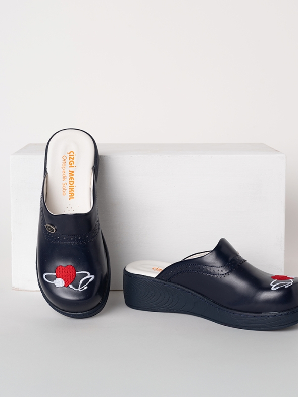 Navy Blue Women's Doctor Nurse Medical VivaNakış Embroidered Clogs