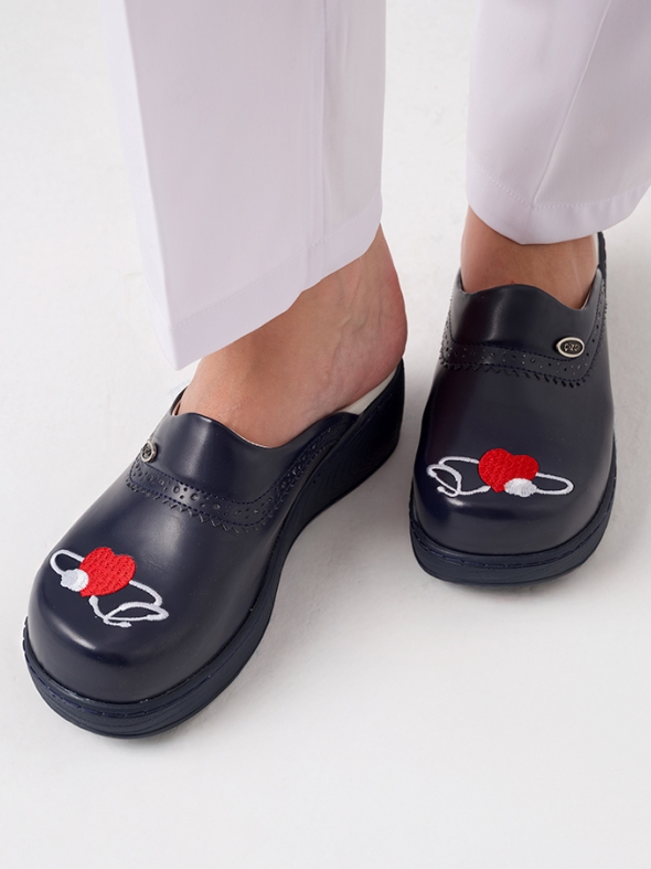 Marineblau Damen Doktor Hebamie Medikal VivaNakış Bestickte Medizinische Clogs