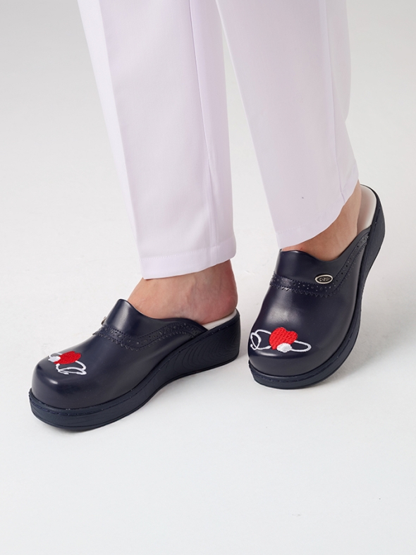 Navy Blue Women's Doctor Nurse Medical VivaNakış Embroidered Clogs