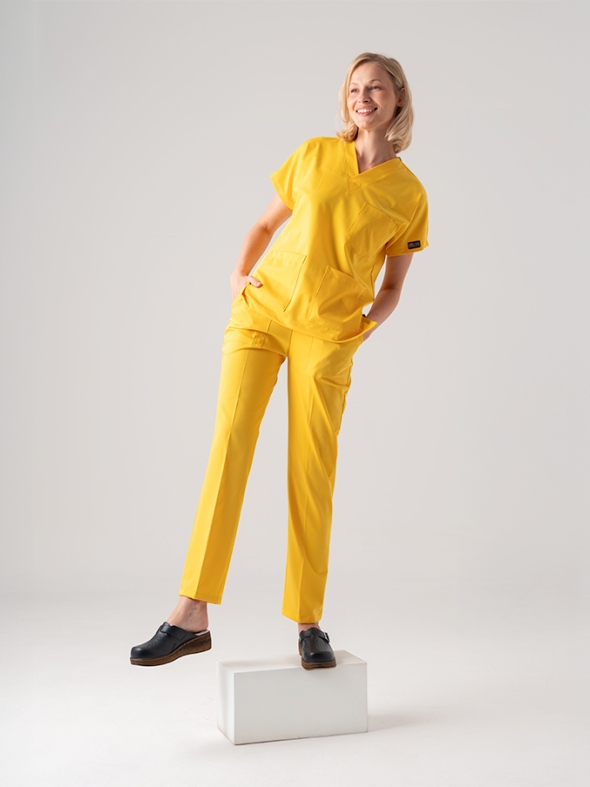 Yellow Dr. Greys Doctor Nurse Medical Scrubs Set Best Lycra Fabric