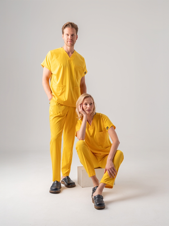 Yellow Dr. Greys Doctor Nurse Medical Scrubs Set Best Lycra Fabric