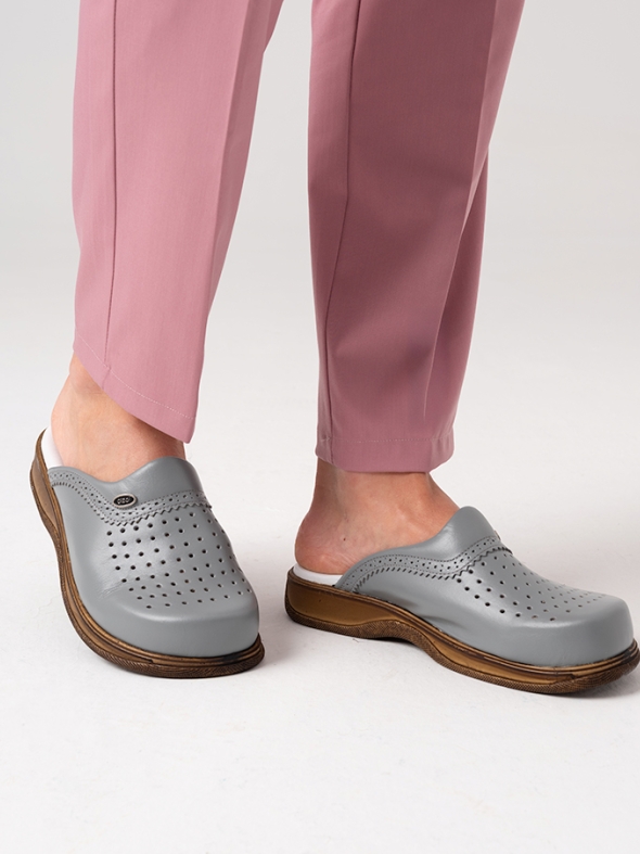 Gray Men's Doctor Nurse Medical Gold Fit Genuine Leather Clogs