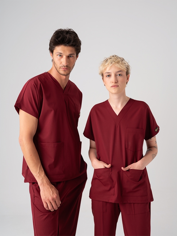 Бордовый Dr. Greys Медицинский Костюм (Хирургический) для Врачей и Медсестер Лучшая лайкровая ткань
