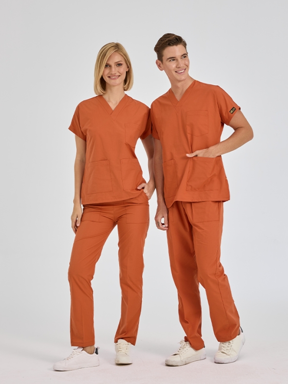 Ziegelrot Dr. Greys Medizinischer Scrubs Set für Ärzte und Pflege Polyester-Baumwoll-Mischgewebe