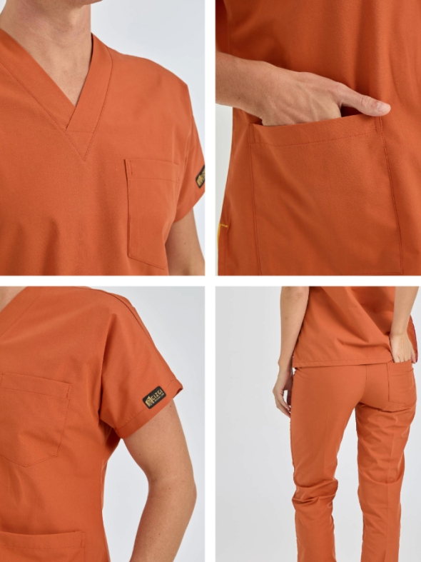 Ziegelrot Dr. Greys Medizinischer Scrubs Set für Ärzte und Pflege Polyester-Baumwoll-Mischgewebe
