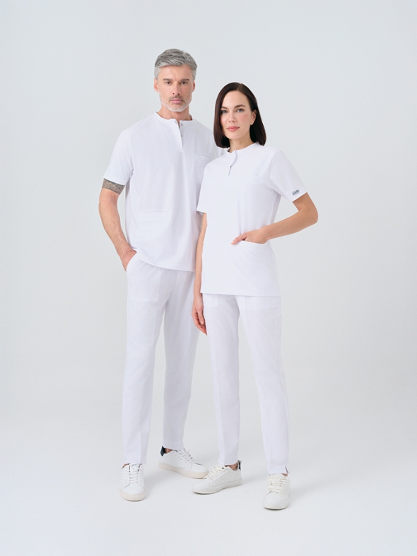 White Cool Doctor Nurse Medical Scrubs Set Best Lycra Fabric