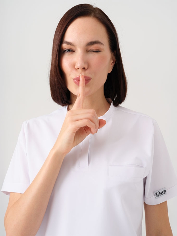 Beyaz Cool Doktor Hemşire Medikal Scrubs Takım Best Likralı Kumaş