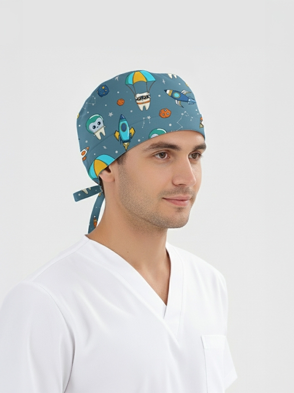 Astronot Dişler Desenli Bone (Cotton Likra Kumaş)