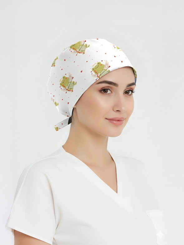 Aşk Kurbağası Desenli Bone (Cotton Likra Kumaş)