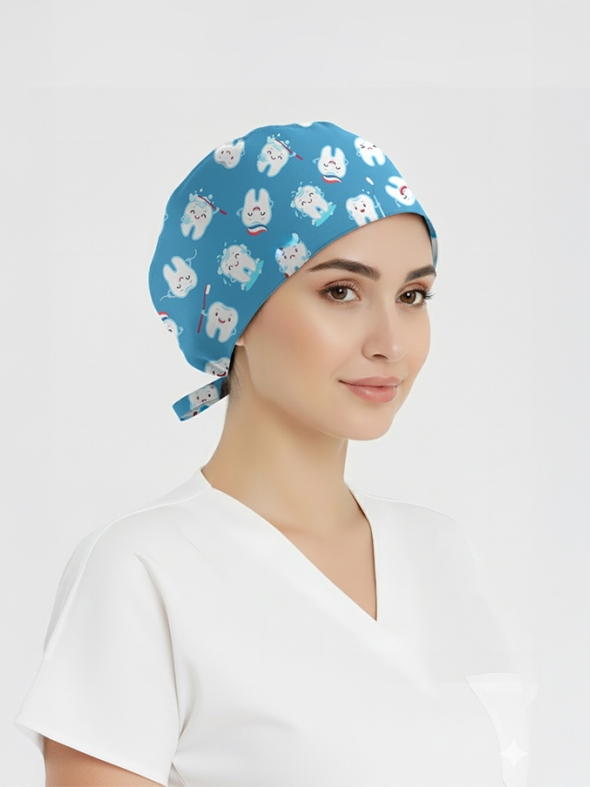 Fırçalı Dişler Desenli Bone (Cotton Likra Kumaş)