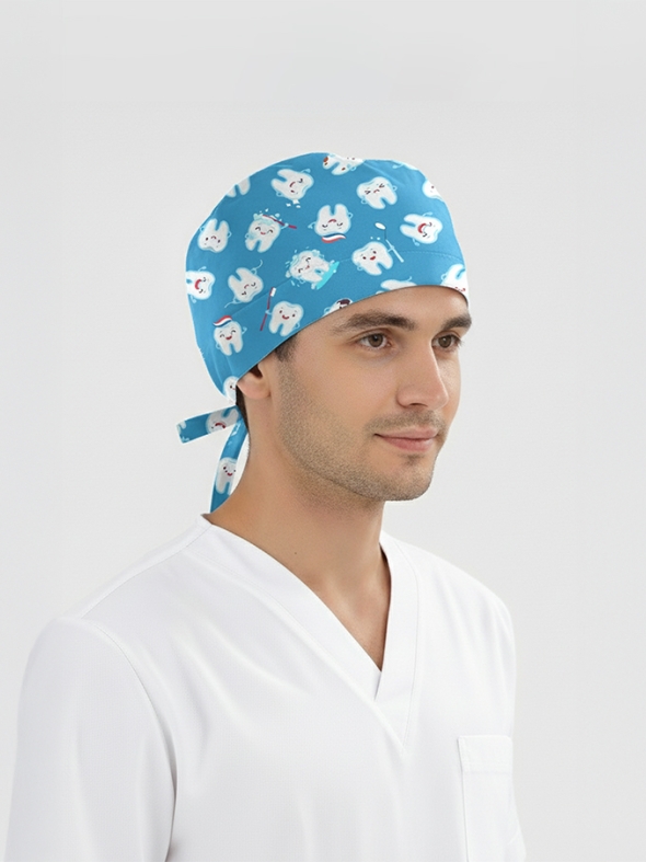 Fırçalı Dişler Desenli Bone (Cotton Likra Kumaş)