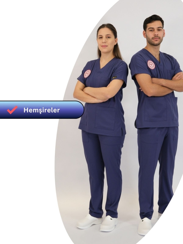 Hemşire Forması Scrubs Likralı Takım Sağlık Bakanlığı Uyumlu-Patriot Blue