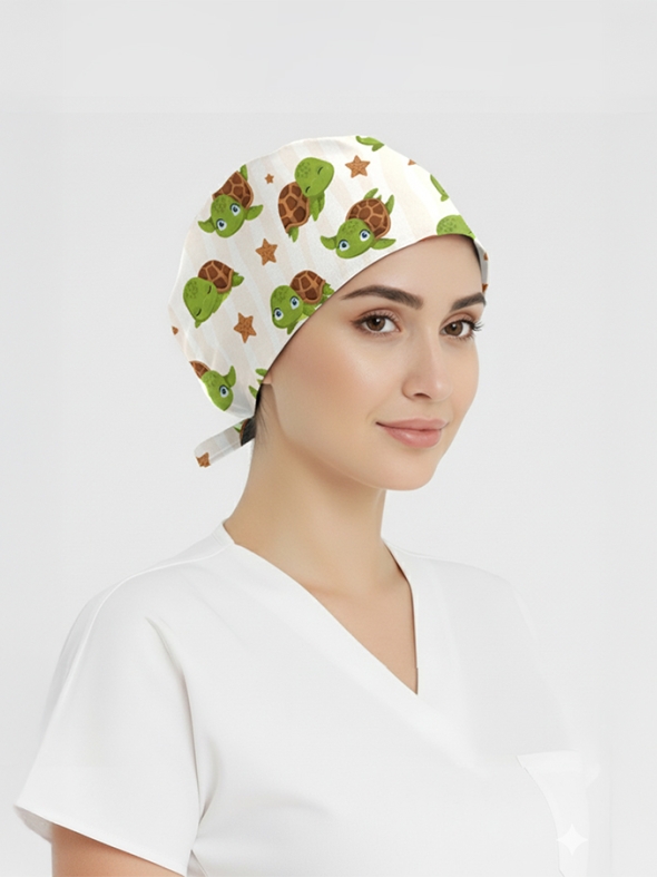 Kaplumbağa Rüyası Desenli Bone (Cotton Likra Kumaş)