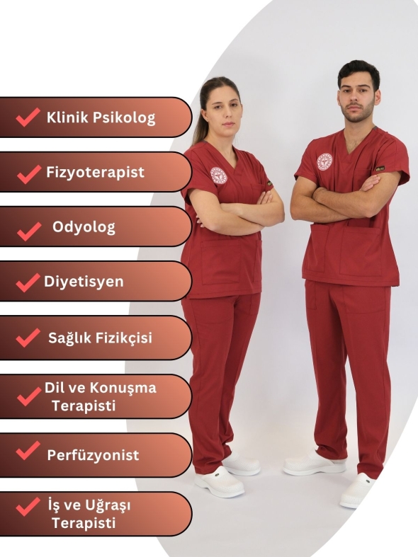 Lisans-Lisansüstü Sağlık Forması Scrubs Likralı Takım Sağlık Bakanlığı Uyumlu-Biking Red