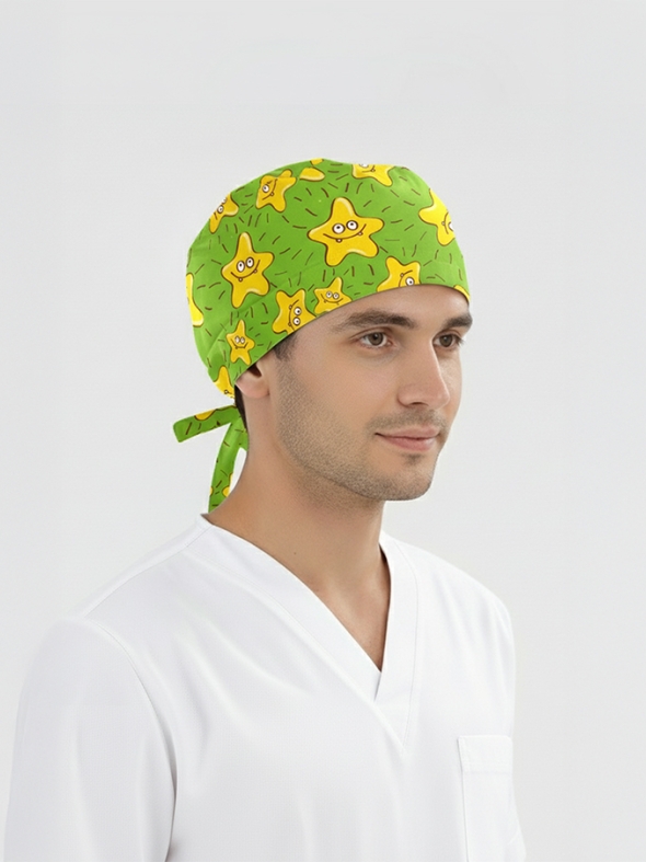 Neşeli Yıldızlar Desenli Bone (Cotton Likra Kumaş)