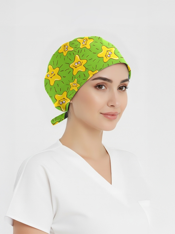 Neşeli Yıldızlar Desenli Bone (Cotton Likra Kumaş)