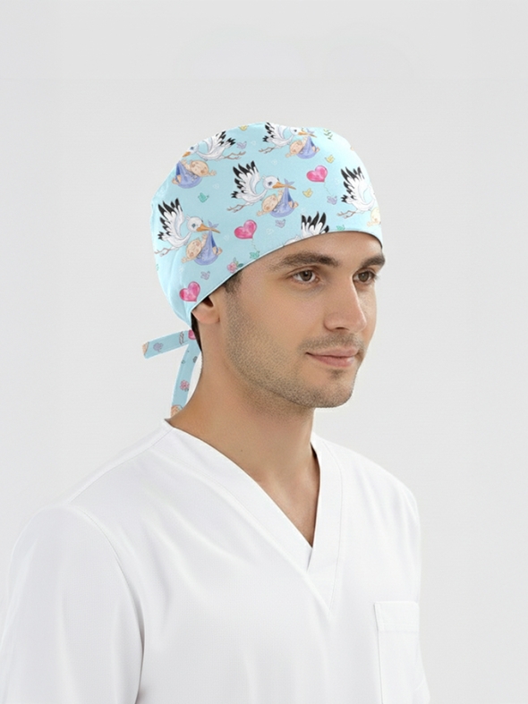 Postacı Leylek Desenli Bone (Cotton Likra Kumaş)