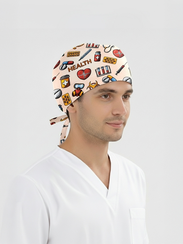 Sağlık Kutusu Desenli Bone (Cotton Likra Kumaş)