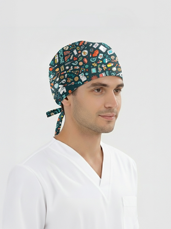 Tıp Dünyası Desenli Bone (Cotton Likra Kumaş)