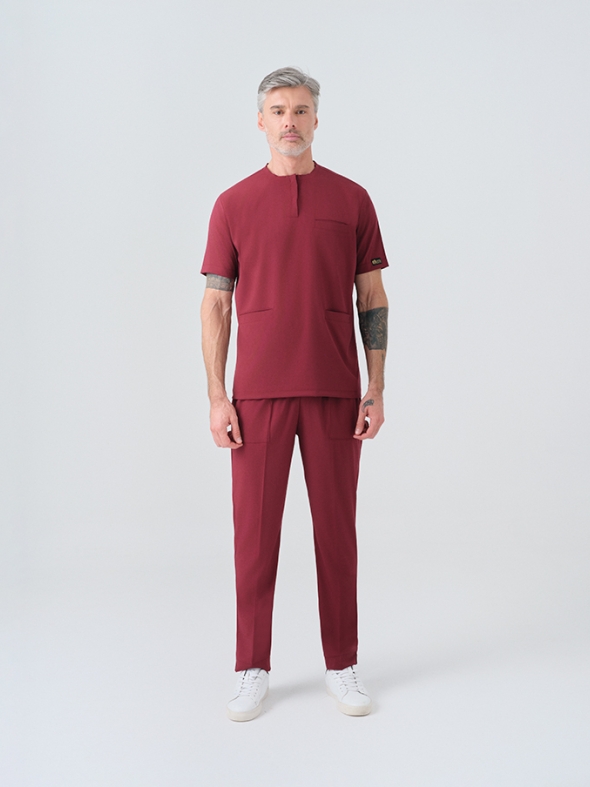 Bordo Cool Doktor Hemşire Medikal Scrubs Takım Best Likralı Kumaş