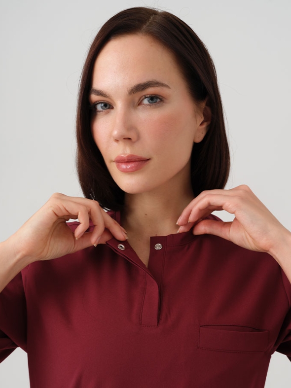 Bordo Cool Doktor Hemşire Medikal Scrubs Takım Best Likralı Kumaş