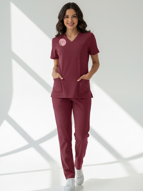 Lisans-Lisansüstü Sağlık Forması Scrubs Likralı Takım Sağlık Bakanlığı Uyumlu-Biking Red