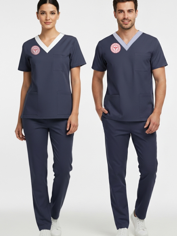 Sorumlu Hemşire Forması Alt Üst Scrubs Takım (Sağlık Bakanlığı 2025 Standartlarıyla Uyumlu)-Patriot Blue
