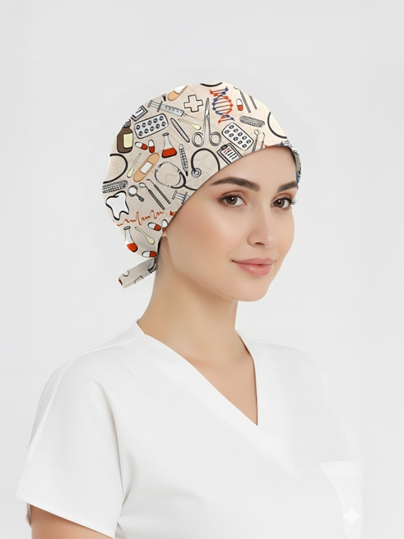 Şifa Evreni Desenli Bone (Cotton Likra Kumaş)