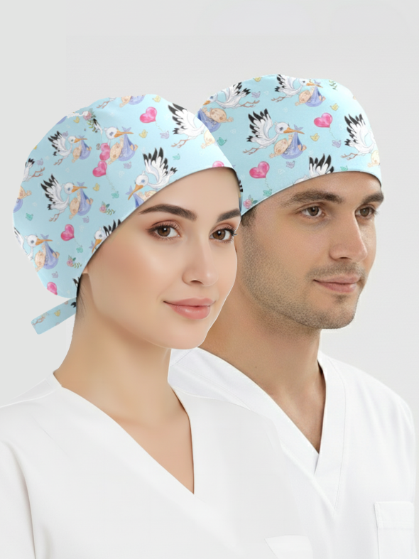 Postacı Leylek Desenli Bone (Cotton Likra Kumaş)