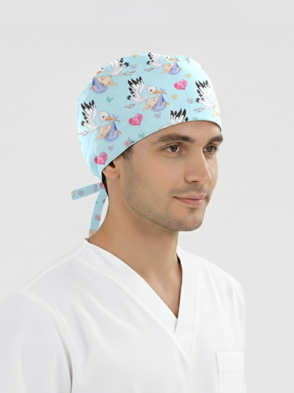 Postacı Leylek Desenli Bone (Cotton Likra Kumaş)