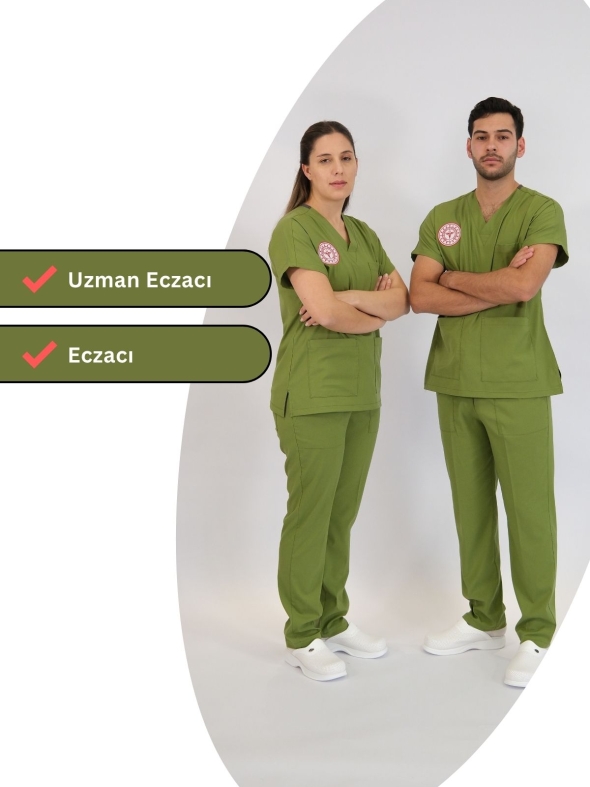 Eczacı Forması Scrubs Likralı Takım Sağlık Bakanlığı Uyumlu-Grasshopper