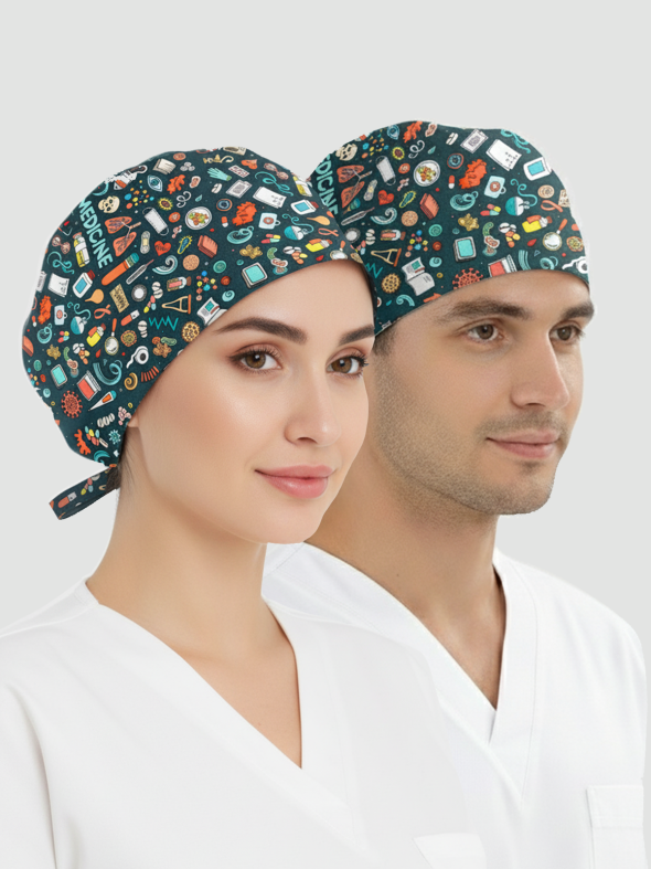 Tıp Dünyası Desenli Bone (Cotton Likra Kumaş)