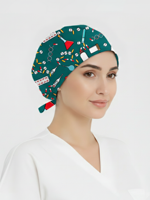 İlaç Kutusu Desenli Bone (Cotton Likra Kumaş)