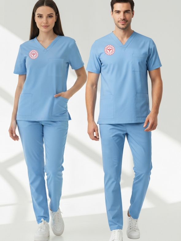 Doktor Ve Hekim Forması Scrubs Likralı Takım Sağlık Bakanlığı Uyumlu-Alaskan Blue