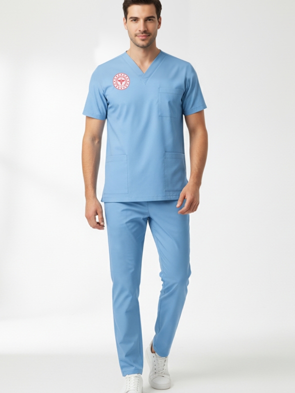 Doktor Ve Hekim Forması Scrubs Likralı Takım Sağlık Bakanlığı Uyumlu-Alaskan Blue