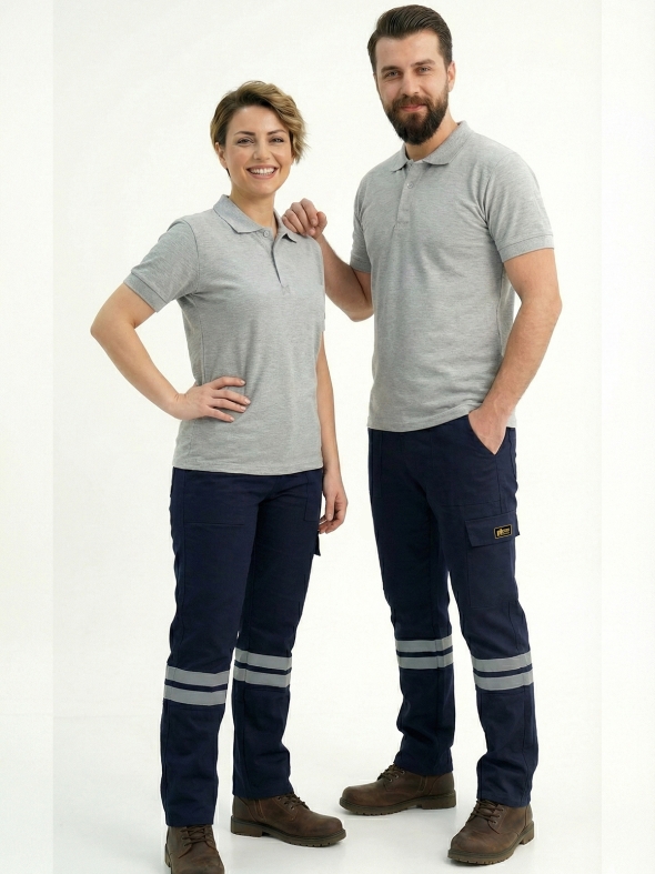 Gri Melanj Polo Yaka Kısa Kol İş Tişörtü Penye Lacoste Kumaş