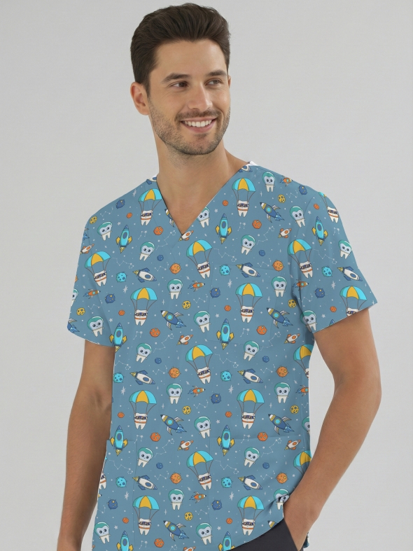 Astronot Dişler Desenli Tek Üst (Cotton Likra Kumaş)