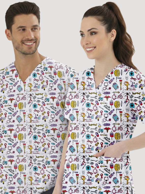 Bilimsel Desenli Tek Üst (Cotton Likra Kumaş)