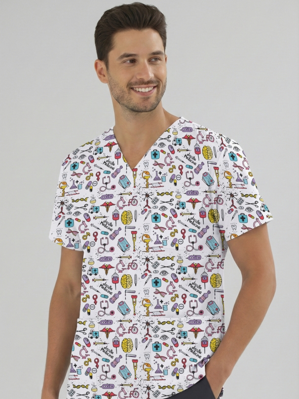 Bilimsel Desenli Tek Üst (Cotton Likra Kumaş)