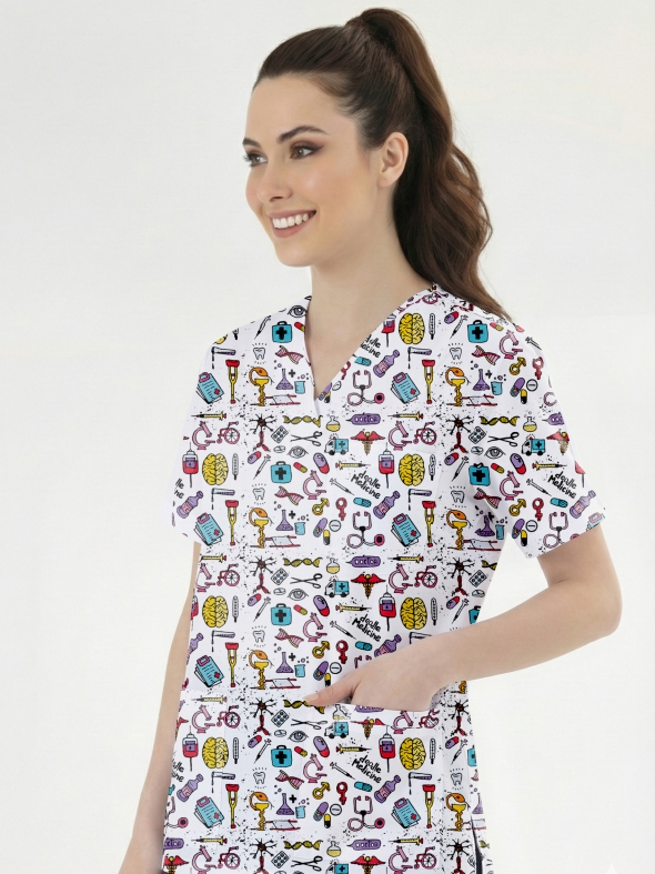 Bilimsel Desenli Tek Üst (Cotton Likra Kumaş)