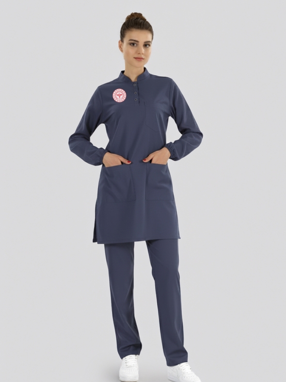 Tesettür Hemşire Forması Scrubs Likralı Takım Sağlık Bakanlığı Uyumlu-Patriot Blue