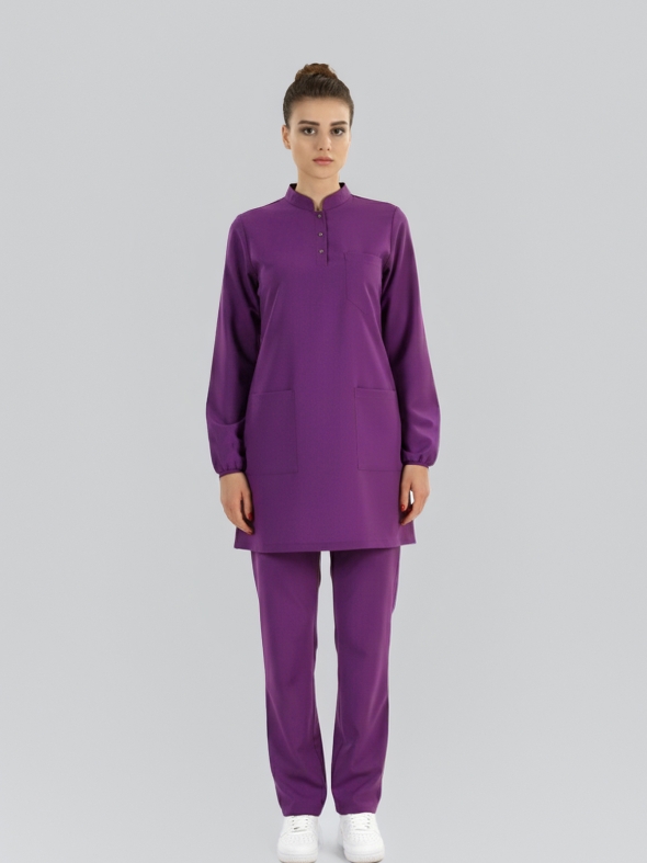 Byzantium Tesettür Hakim Yaka Doktor Hemşire Medikal Scrubs Takım Lüks Likralı Kumaş