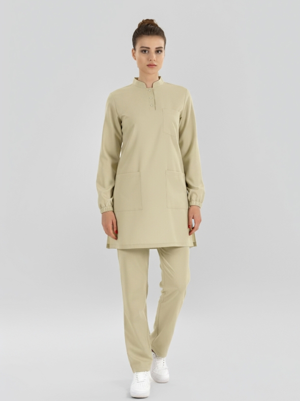 Moth Tesettür Hakim Yaka Doktor Hemşire Medikal Scrubs Takım Lüks Likralı Kumaş