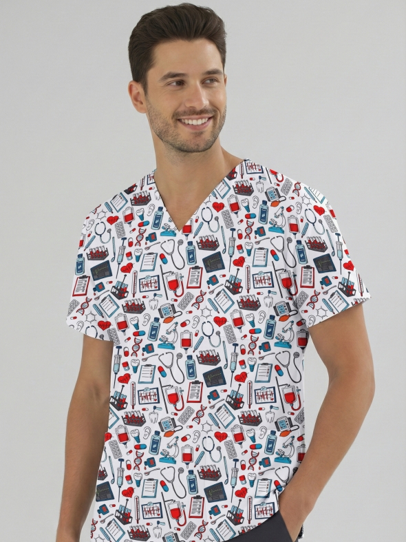 Medikal Desenli Tek Üst (Cotton Likra Kumaş)