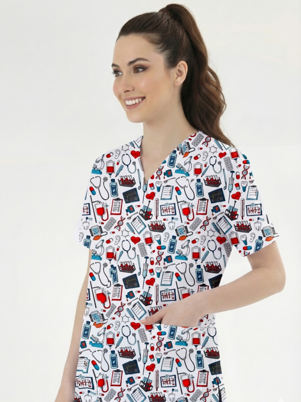 Medikal Desenli Tek Üst (Cotton Likra Kumaş)