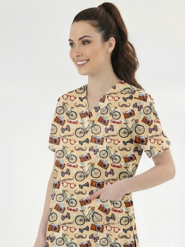 Nostalji Desenli Tek Üst (Cotton Likra Kumaş)