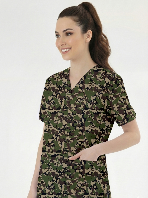 Orman Kamuflajı Desenli Tek Üst (Cotton Likra Kumaş)