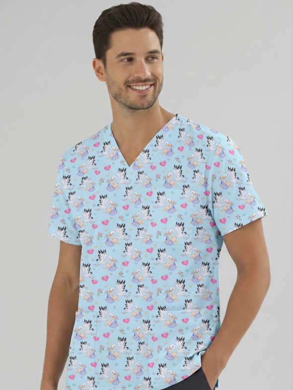 Postacı Leylek Desenli Tek Üst (Cotton Likra Kumaş)